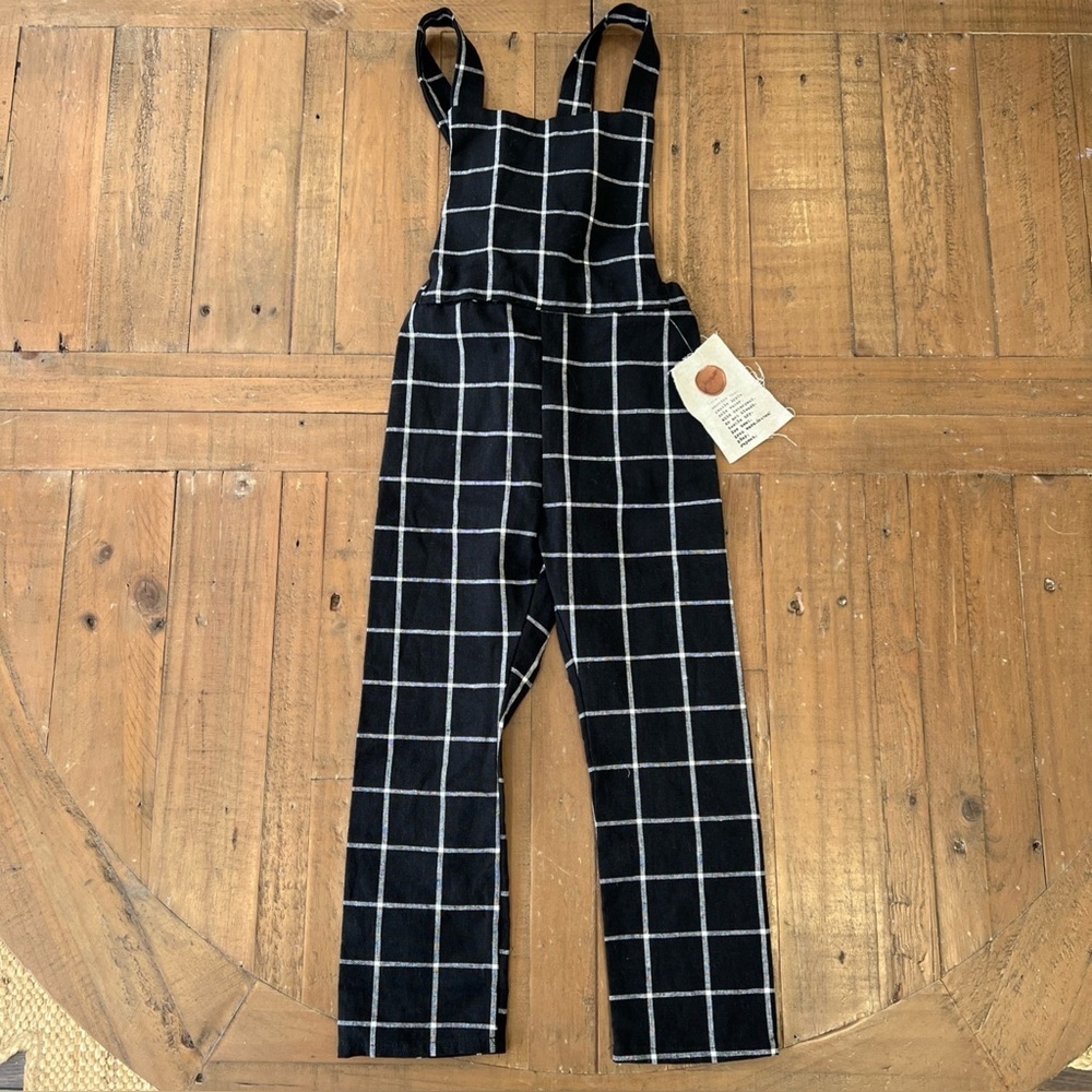 James Clothing Boutique Overalls Kids 3T New Black Square Plaid Linen Cotton